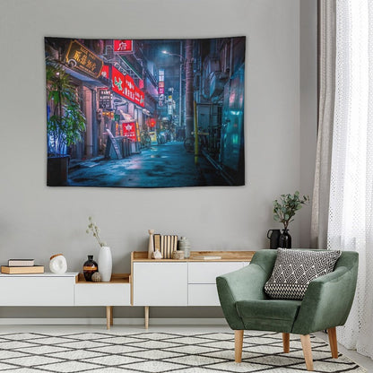 Heavy Rain Over Neo Tokyo Tapestry