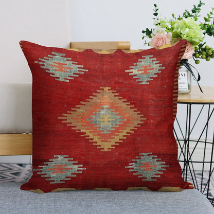 Çal  Antique Turkish Kilim Print Linen Throw Pillow Cover