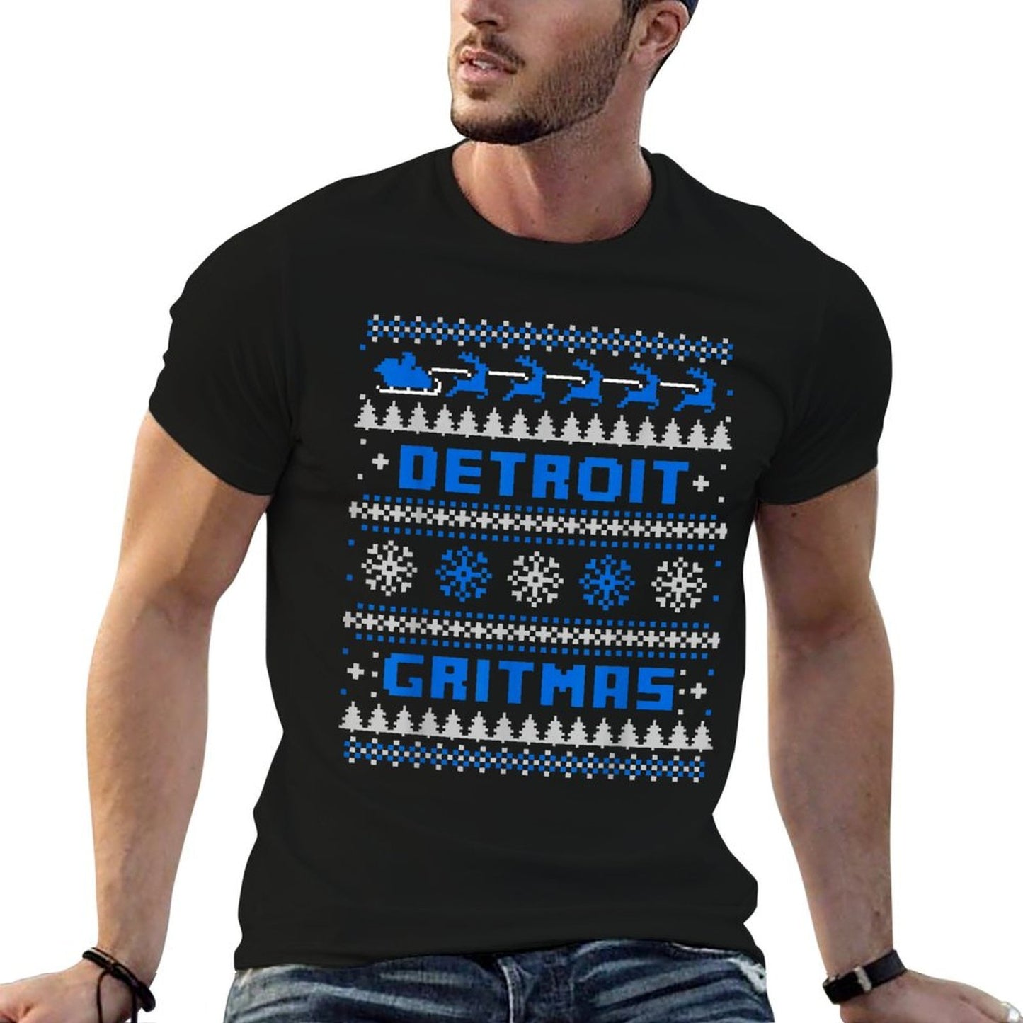 DETROIT MICHIGAN UGLY CHRISTMAS SWEATER PARTY 313  Classic T-Shirt