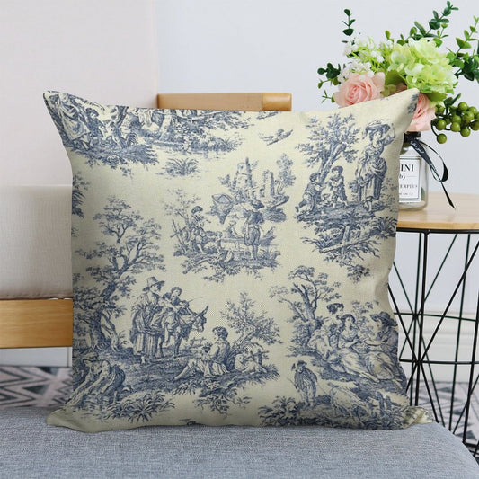 Powder Blue French Toile Picnic Designs Linen Throw Pillow Cover