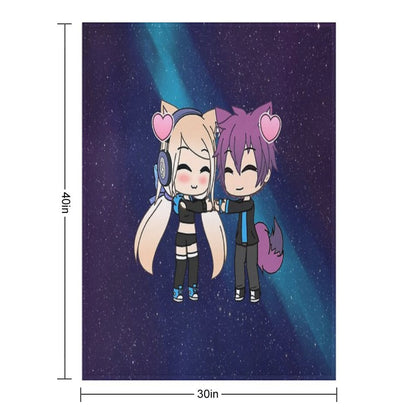 Cute Gacha Girl And Boy with Fox Tail Throw Blanket