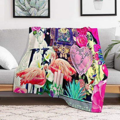 Frida Kahlo Love One Another Collage Throw Blanket