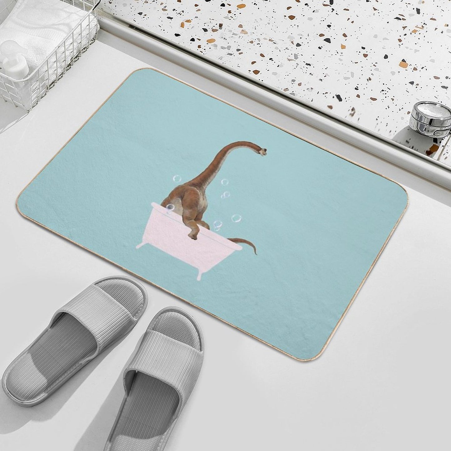 Brachiosaurus in Bathtub Bath Mat