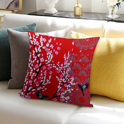 Red Cherry Blossom Soft Bedroom Essential Throw Pillow