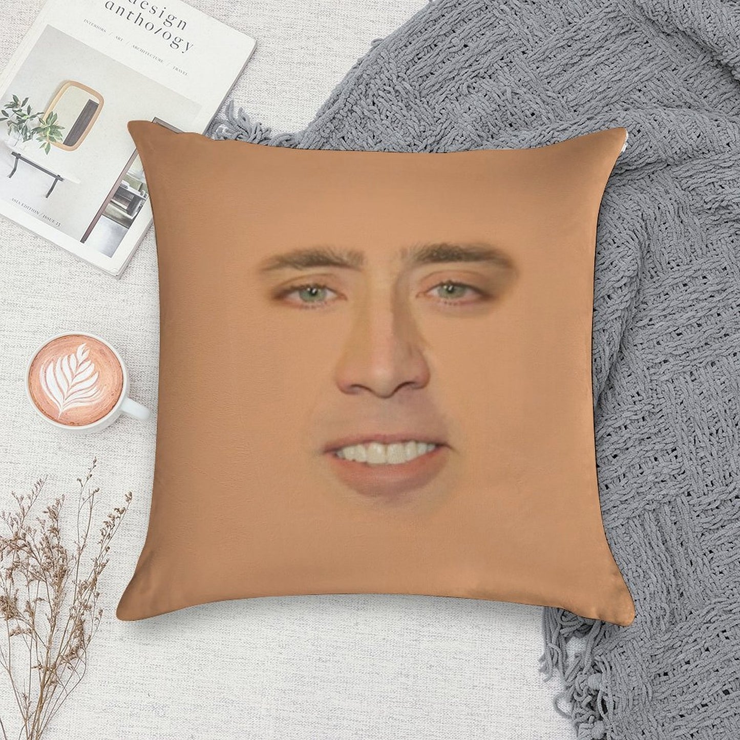 Nicolas Cage Full Face Soft Anti-Pilling Throw Pillow