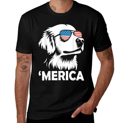 Golden Retriever 4th of July Merica  Fade-proof Color T-Shirt