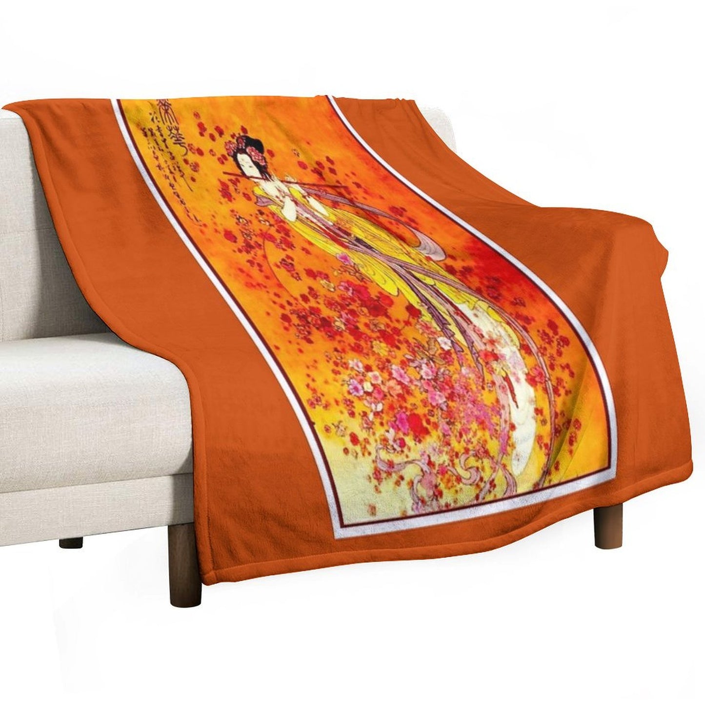 JAPANESE GEISHA PLAYING FLUTE Vintage Tourism Print Throw Blanket