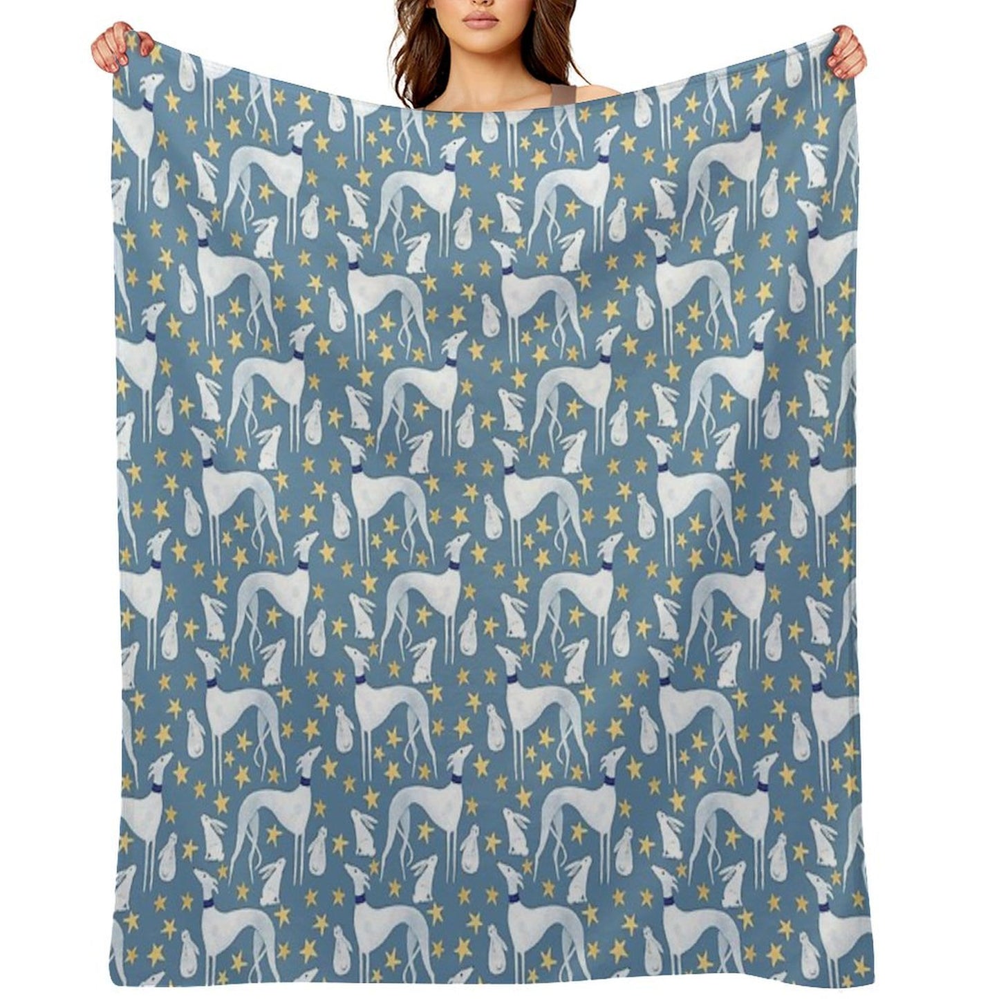 Galgo, Hare And Stars Throw Blanket