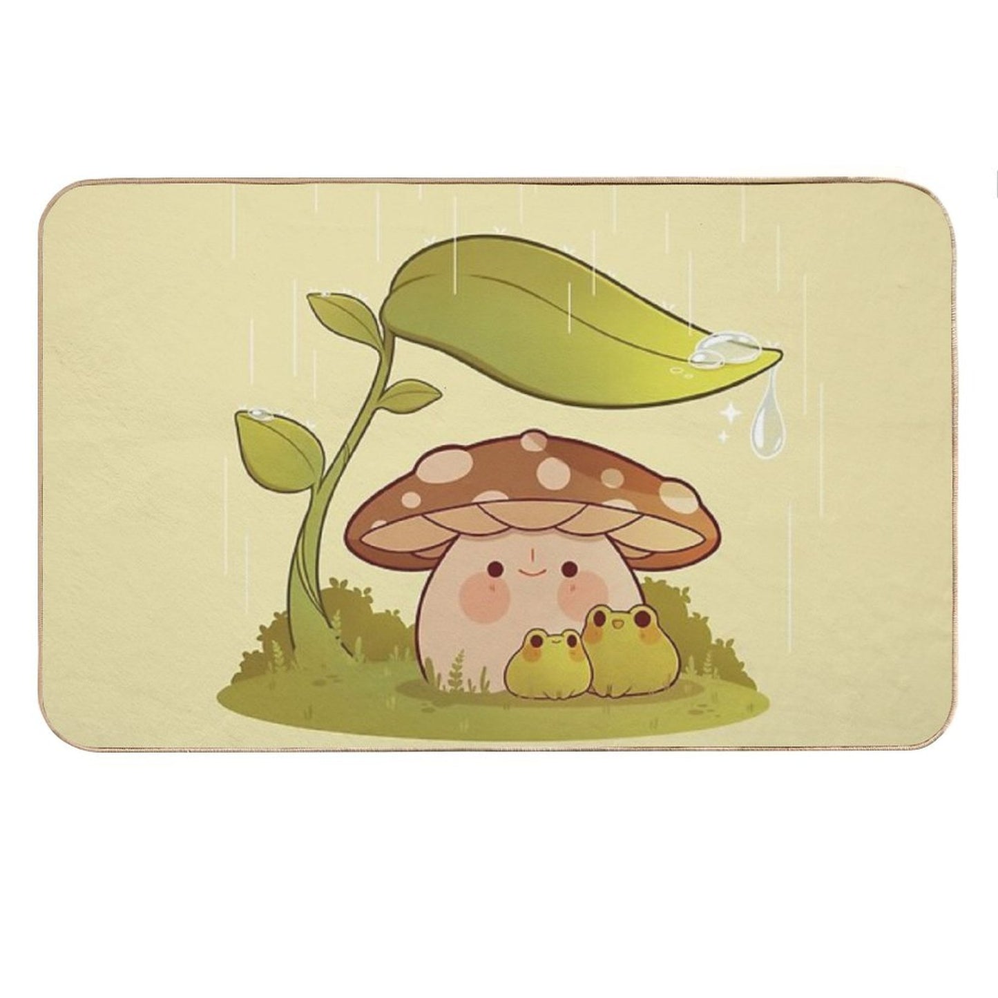 Cute Mushroom And Frogs in The Rain Bath Mat