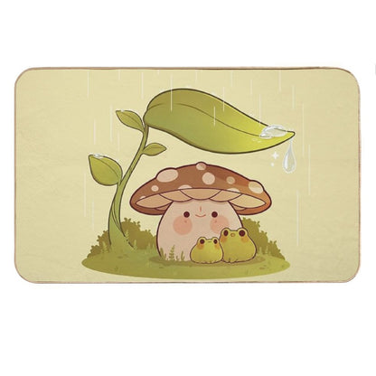Cute Mushroom And Frogs in The Rain Bath Mat