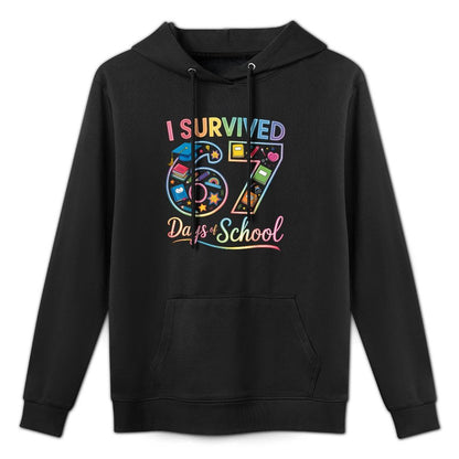 I Survived 67 Days of School Funny Teacher Student Rainbow Medium-Weight Fabric Hoodie