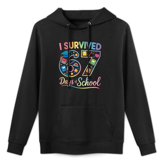 I Survived 67 Days of School Funny Teacher Student Rainbow Medium-Weight Fabric Hoodie
