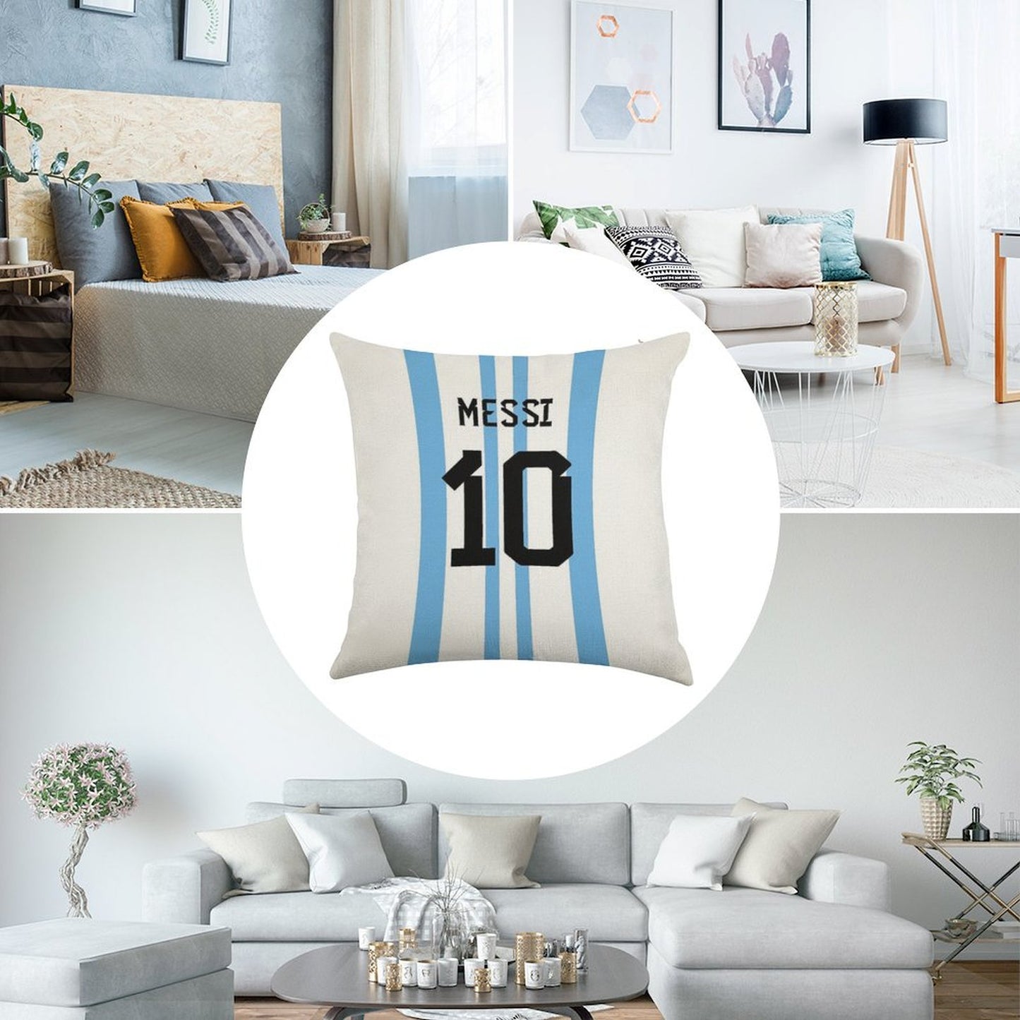 Messi 10 Linen Throw Pillow Cover