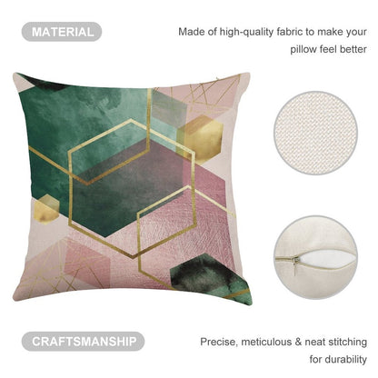 Emerald Green And Pink Geo No 1 Linen Throw Pillow Cover