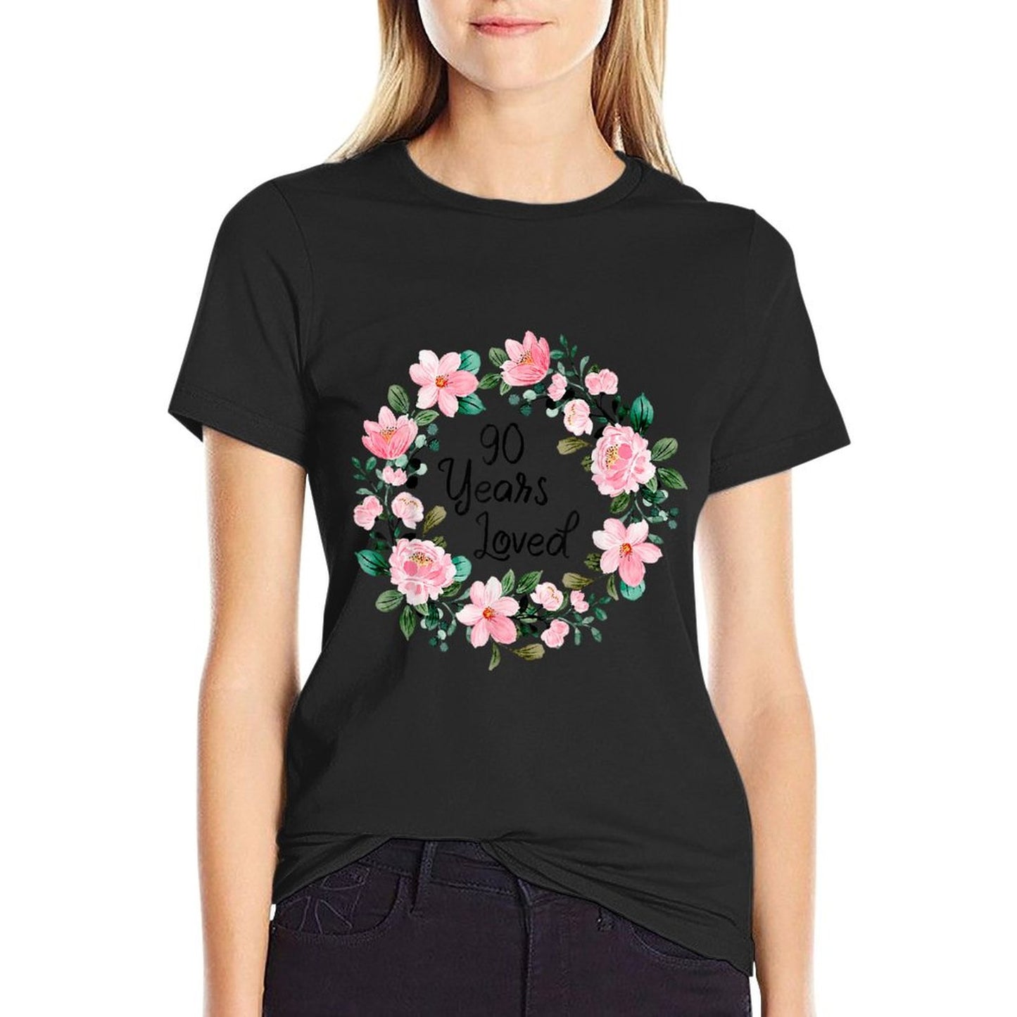 90 Years Loved Men Women 90 Years Old Floral 90th Birthday T-Shirt