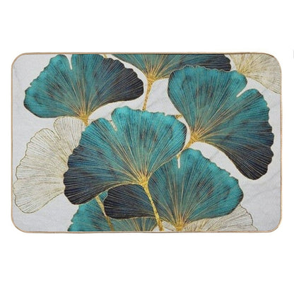Golden Turquoise Roses Bath Mat