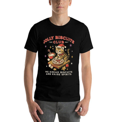 Jolly Biscuits Club  Vintage Christmas Cat Baker Design  Summer-ready Fabric T-Shirt