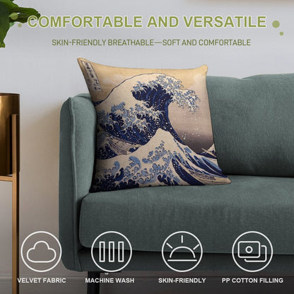 The Great Wave Off Kanagawa by Katsushika Hokusai (c 1830-1833) Soft Ultra-Soft Texture Throw Pillow