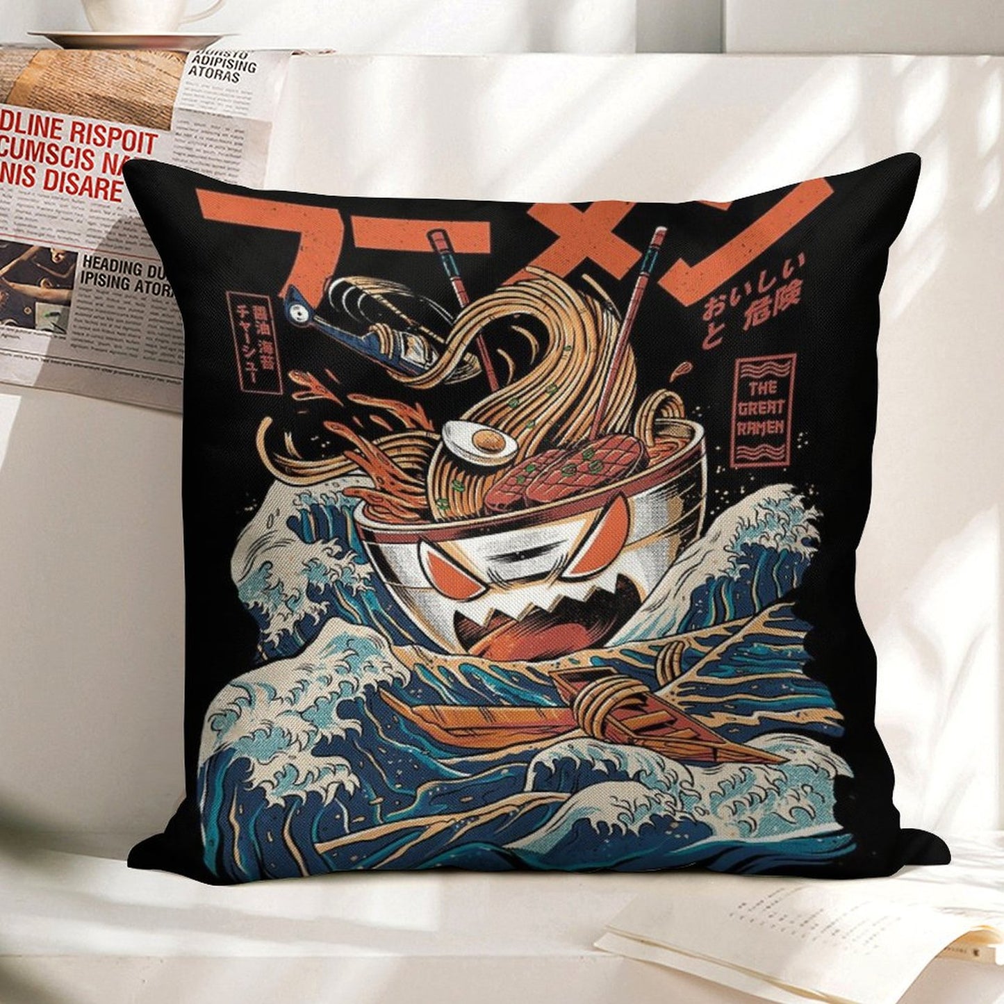 The Black Great Ramen Linen Throw Pillow Cover