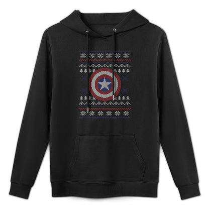 Marvel Christmas Captain America Shield Ugly Sweater Easy Care Hoodie