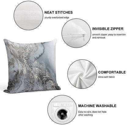 Gray Silver Snow Marble Print Soft Short Plush Fabric Throw Pillow
