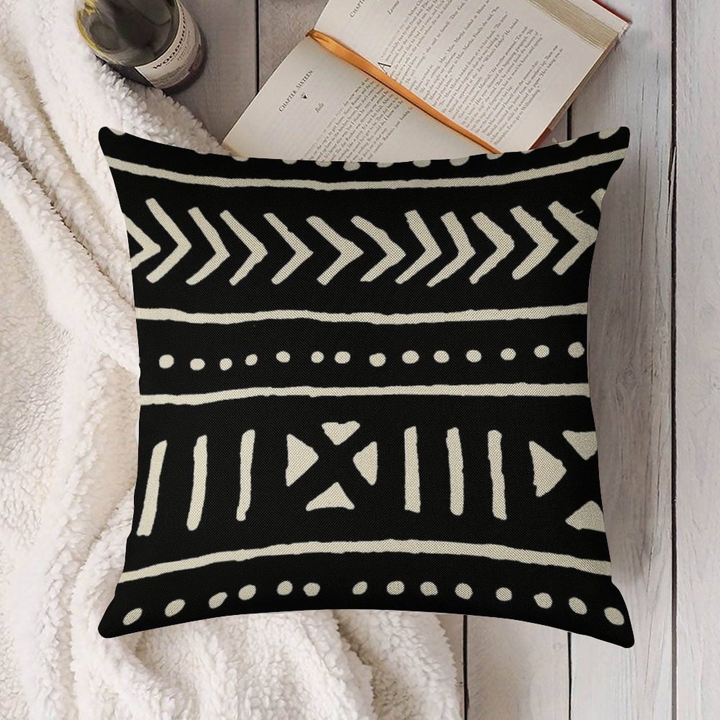 African Mud Cloth Black And White Linen Throw Pillow Cover