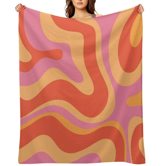 Modern Retro Liquid Swirl Abstract Pattern Square in Vintage Pink And Orange Throw Blanket
