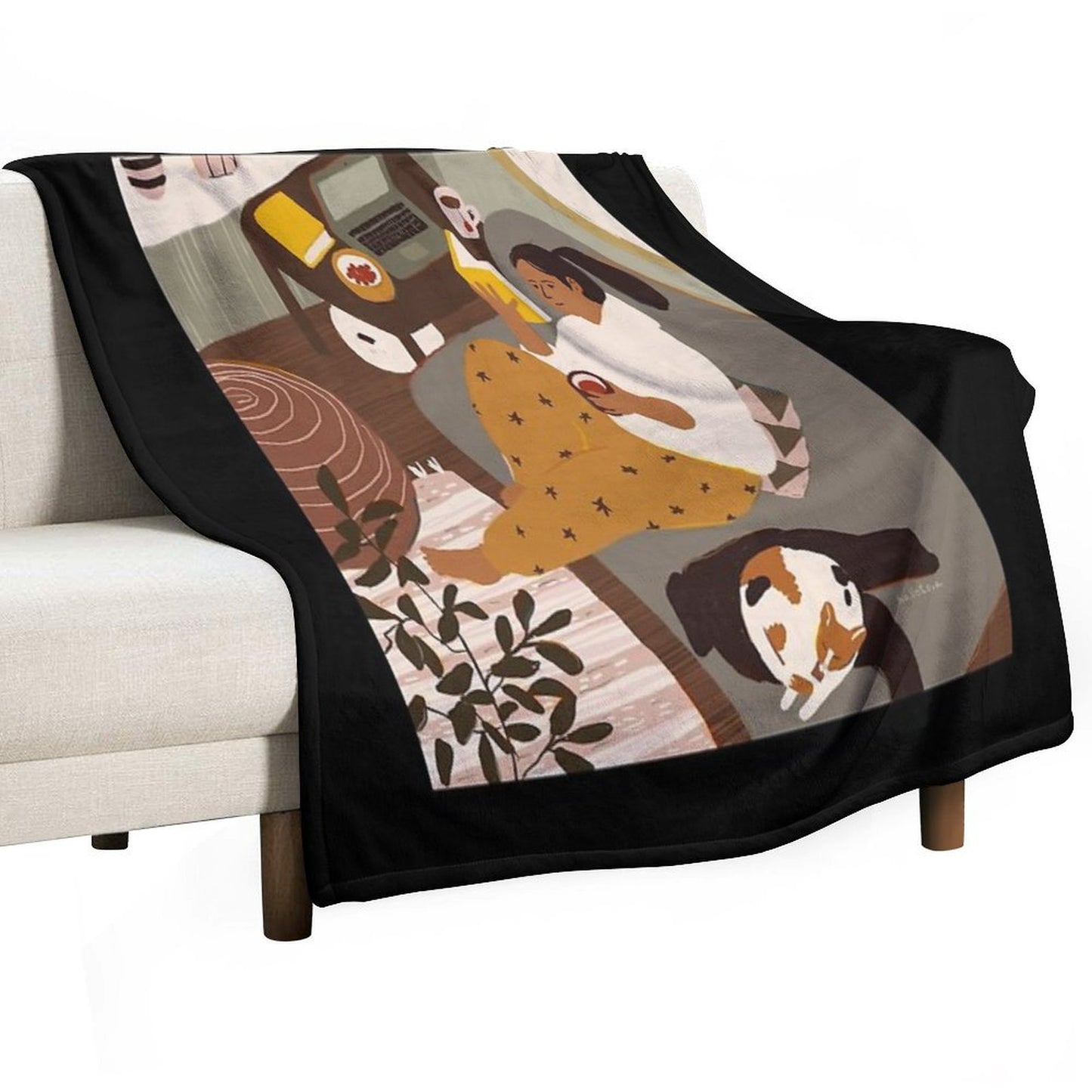 Girl Is Reading A Book at Cozy Home Interior with A Cat Throw Blanket