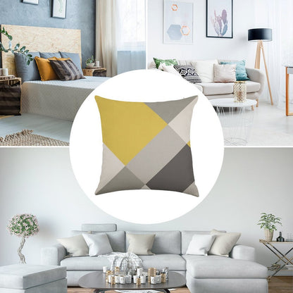 Mustard & Grey Patchwork Linen Throw Pillow Cover