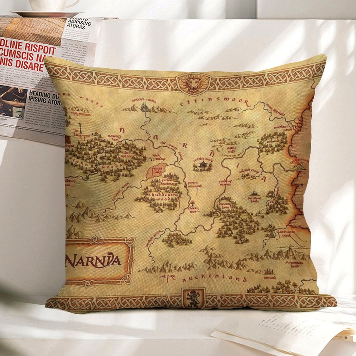 Map of Narnia Linen Throw Pillow Cover