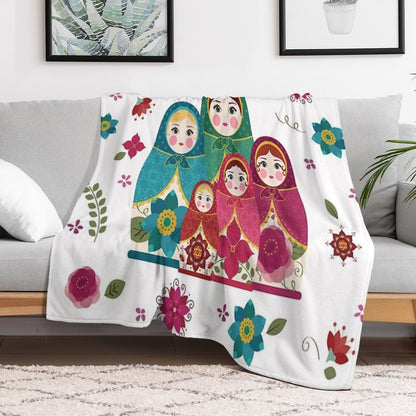 Russian Dolls White Throw Blanket