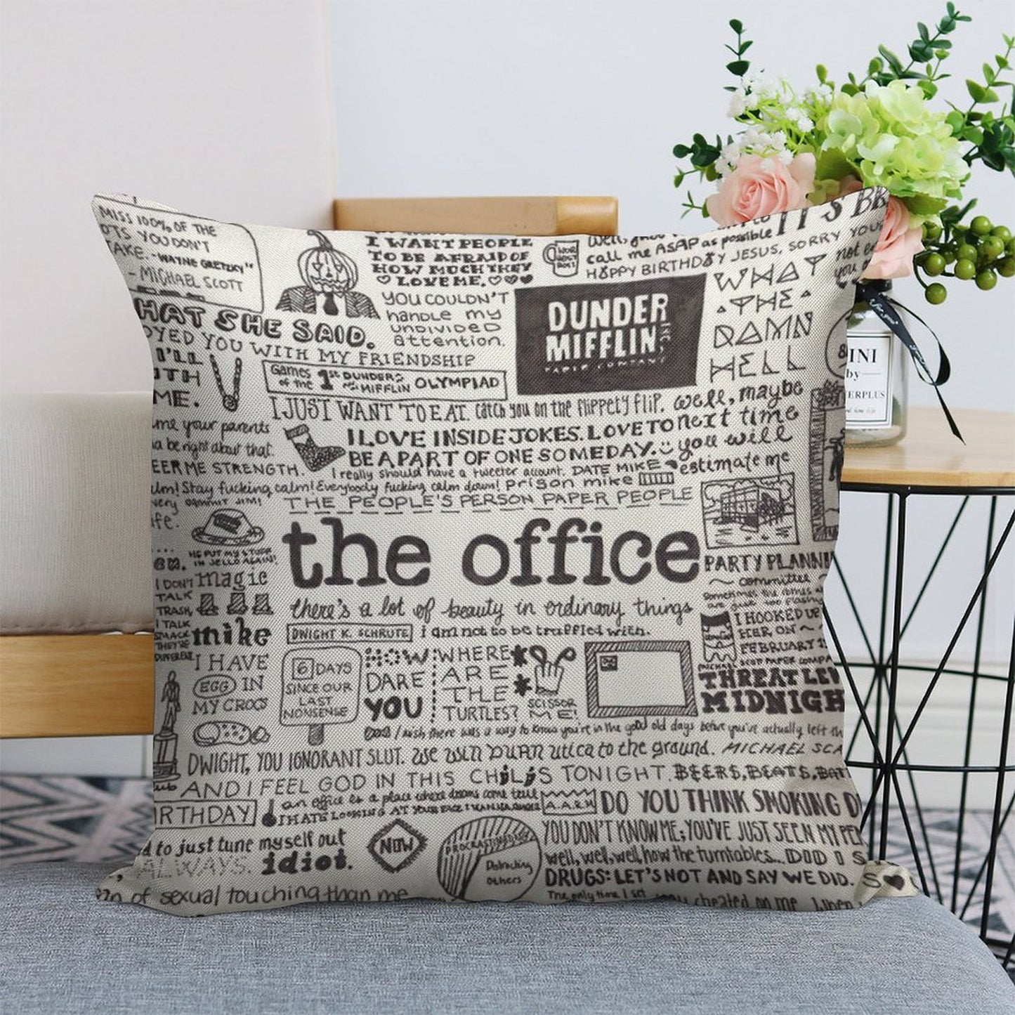 A Visual Representation of The Office Linen Throw Pillow Cover