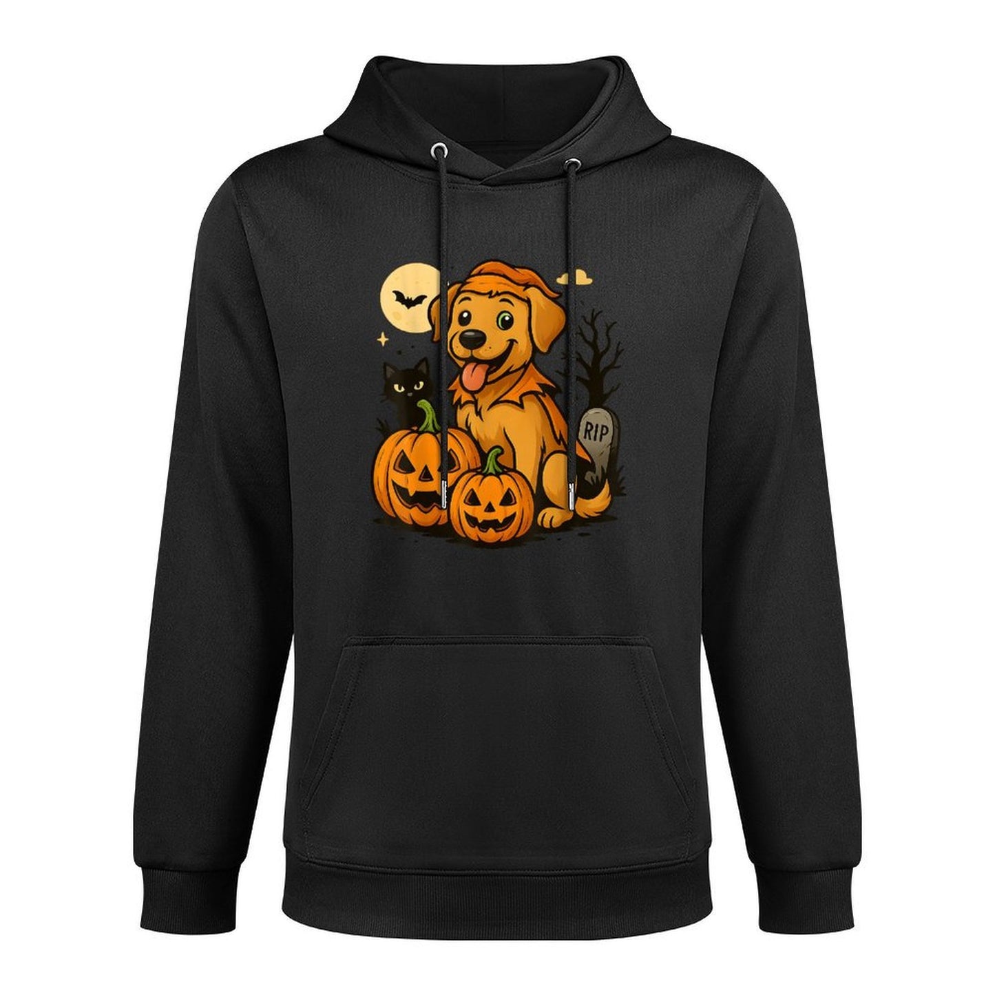 Cute Halloween Dog with Pumpkins And Black Cat Graveyard Easy Care Hoodie