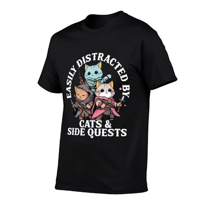 Cats Side Quest Distracted Tabletop Funny Men Women Kids Dad T-Shirt