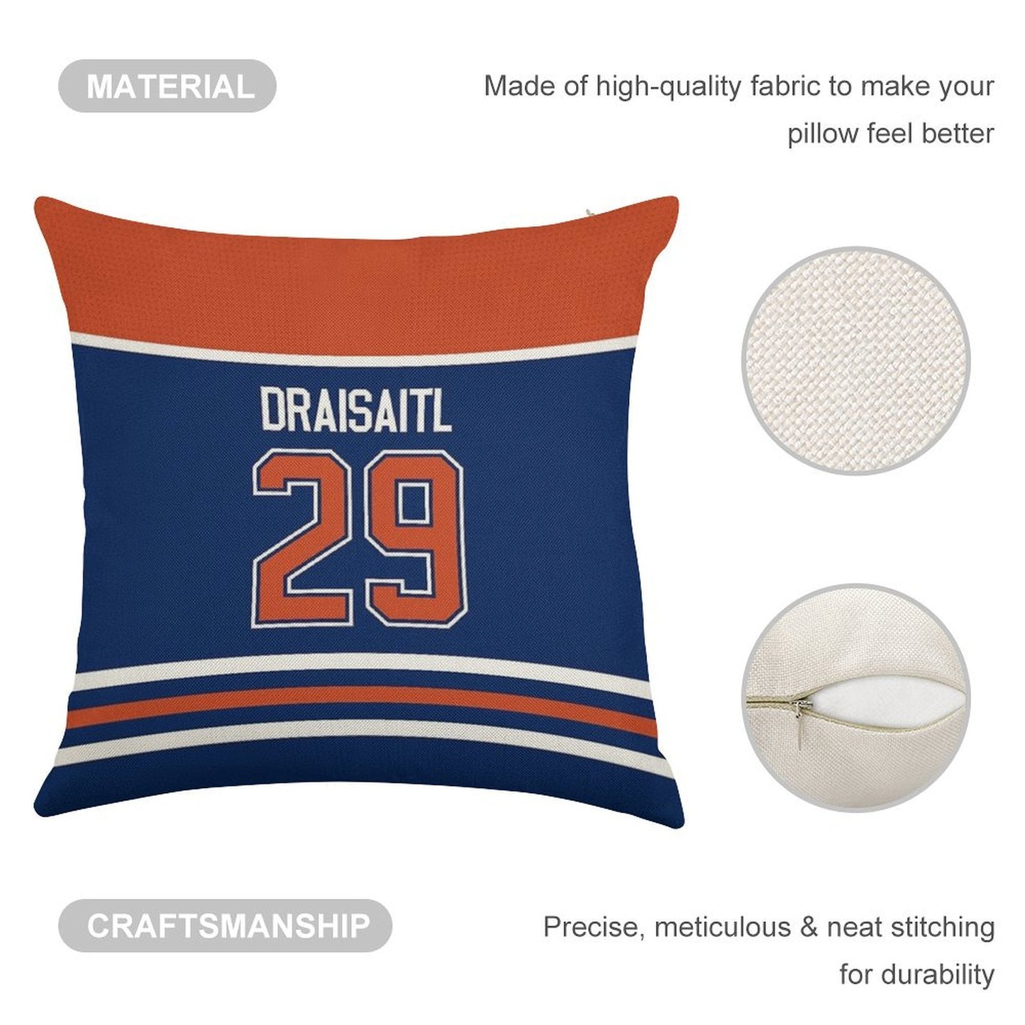Edmonton Oilers Leon Draisaitl Home Jersey Back Phone Case Linen Throw Pillow Cover