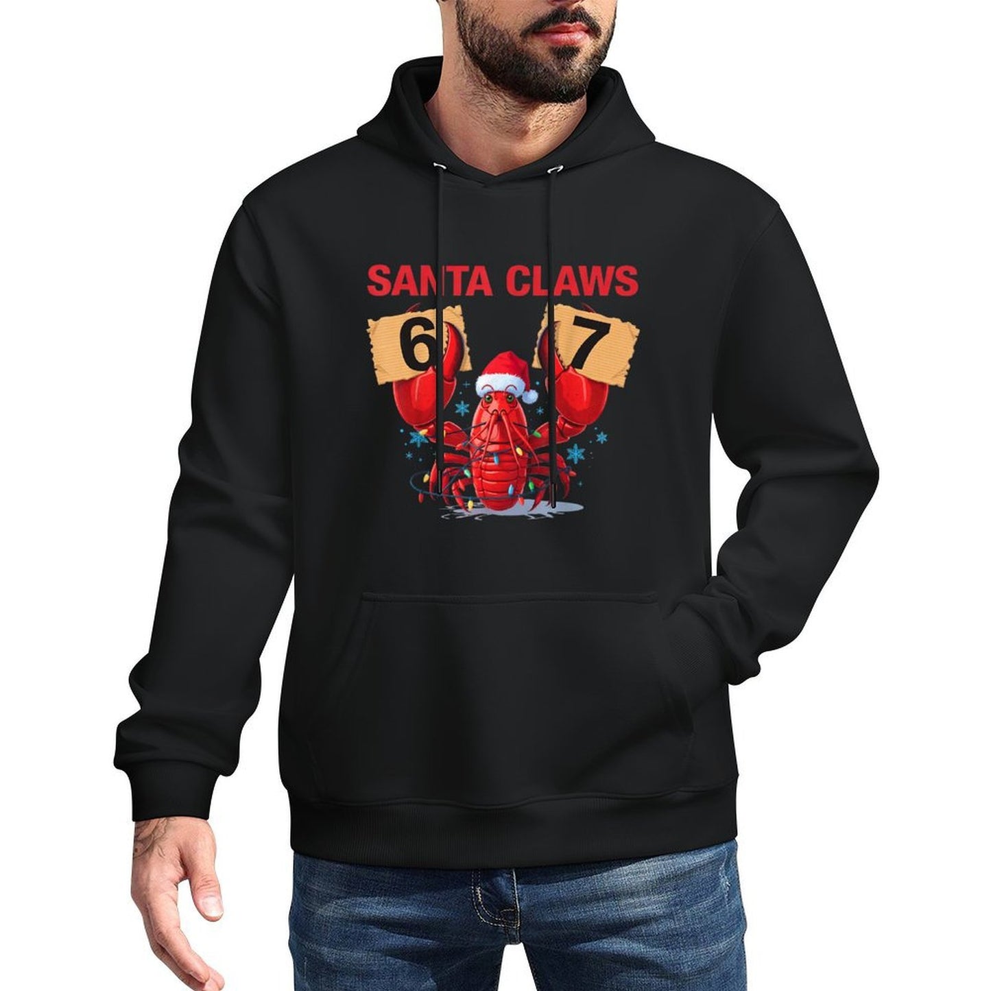 Santa Claws Funny Christmas Lobster Brainrot in 67 Meme Crew Machine Washable Hoodie