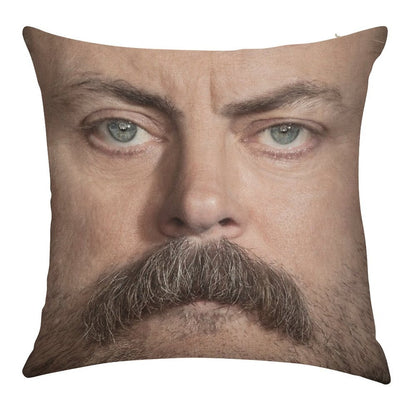 Ron Swanson  Nick Offerman Face Throw Pillow Linen Throw Pillow Cover