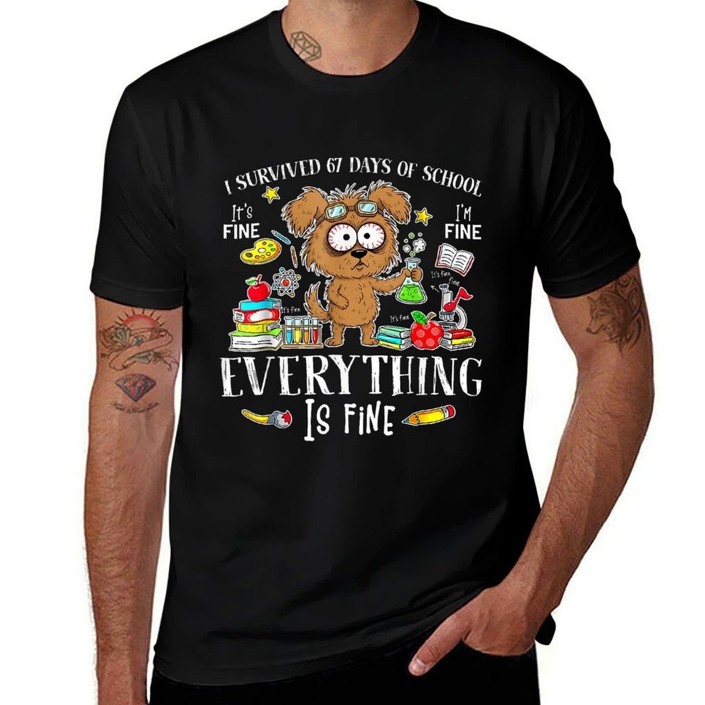 I Survived 67 Days of School Funny Dog Lover Science 67 Meme  Graphic-printed T-Shirt