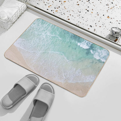 Green And White Lace Beach Sand And Seashore Waves Bath Mat