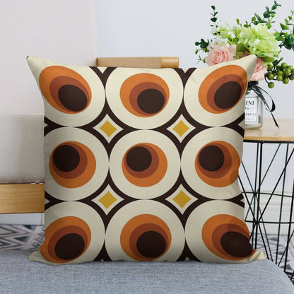 1970s Orange Mid-Century Modern Circle 1 Linen Throw Pillow Cover