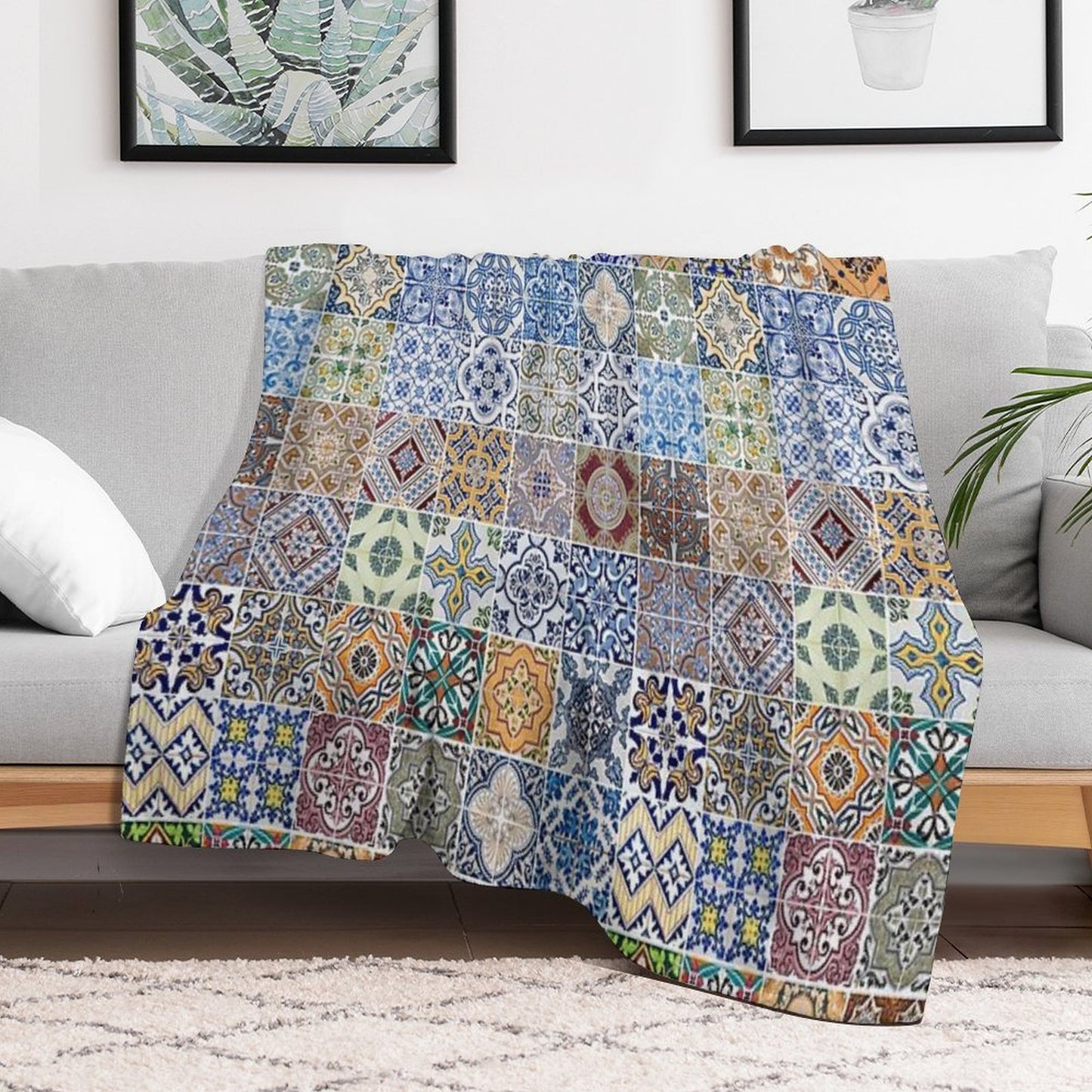 Set of 48 Ceramic Tiles Patterns Throw Blanket