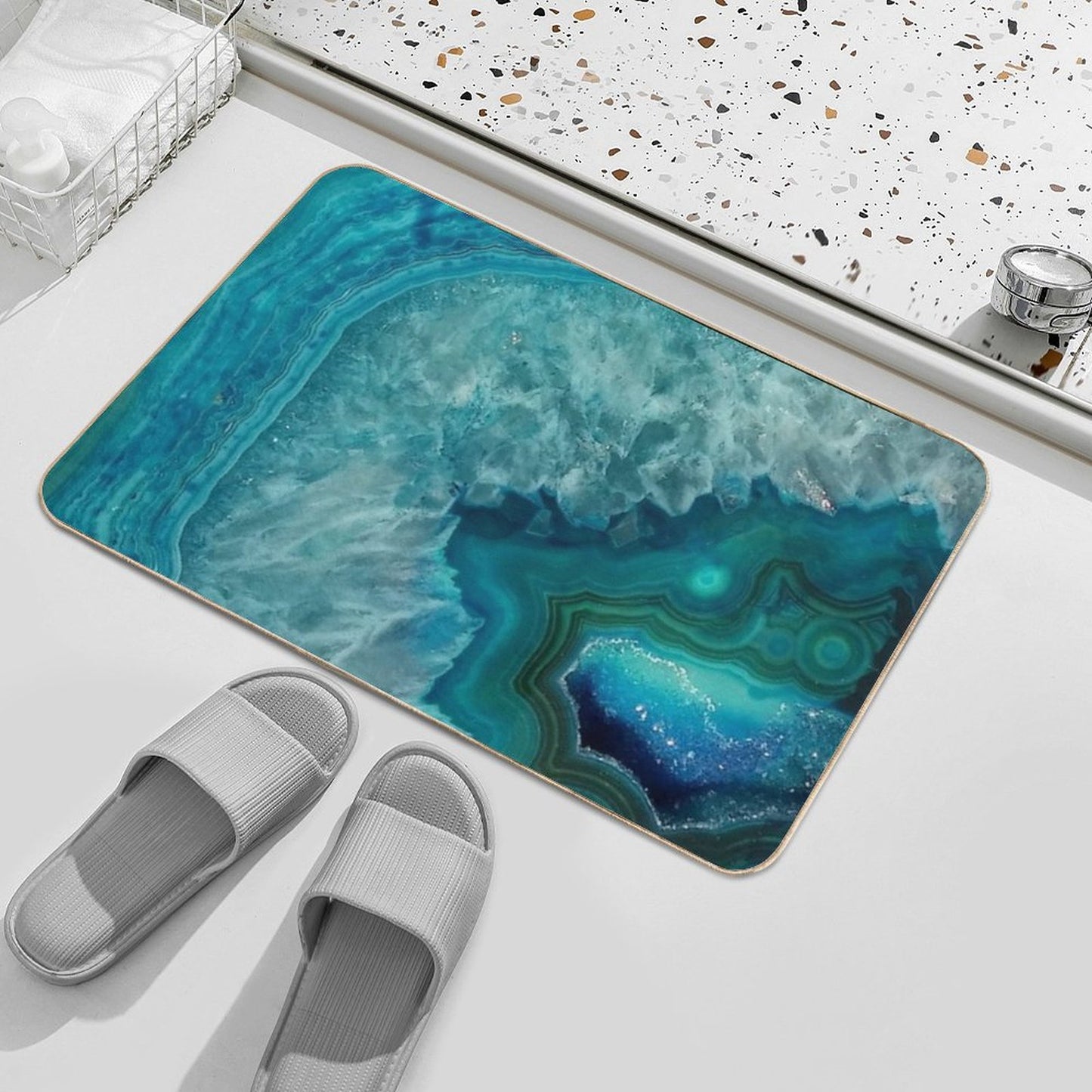 Turquoise Teal Agate Stone Bath Mat