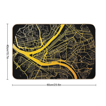 Pittsburgh Map Black And Yellow Bath Mat