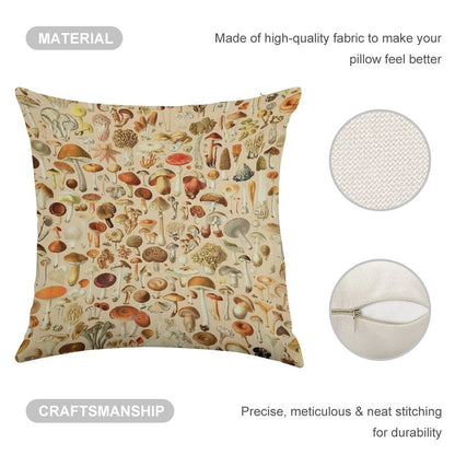 Vintage Mushroom Designs Collection Linen Throw Pillow Cover