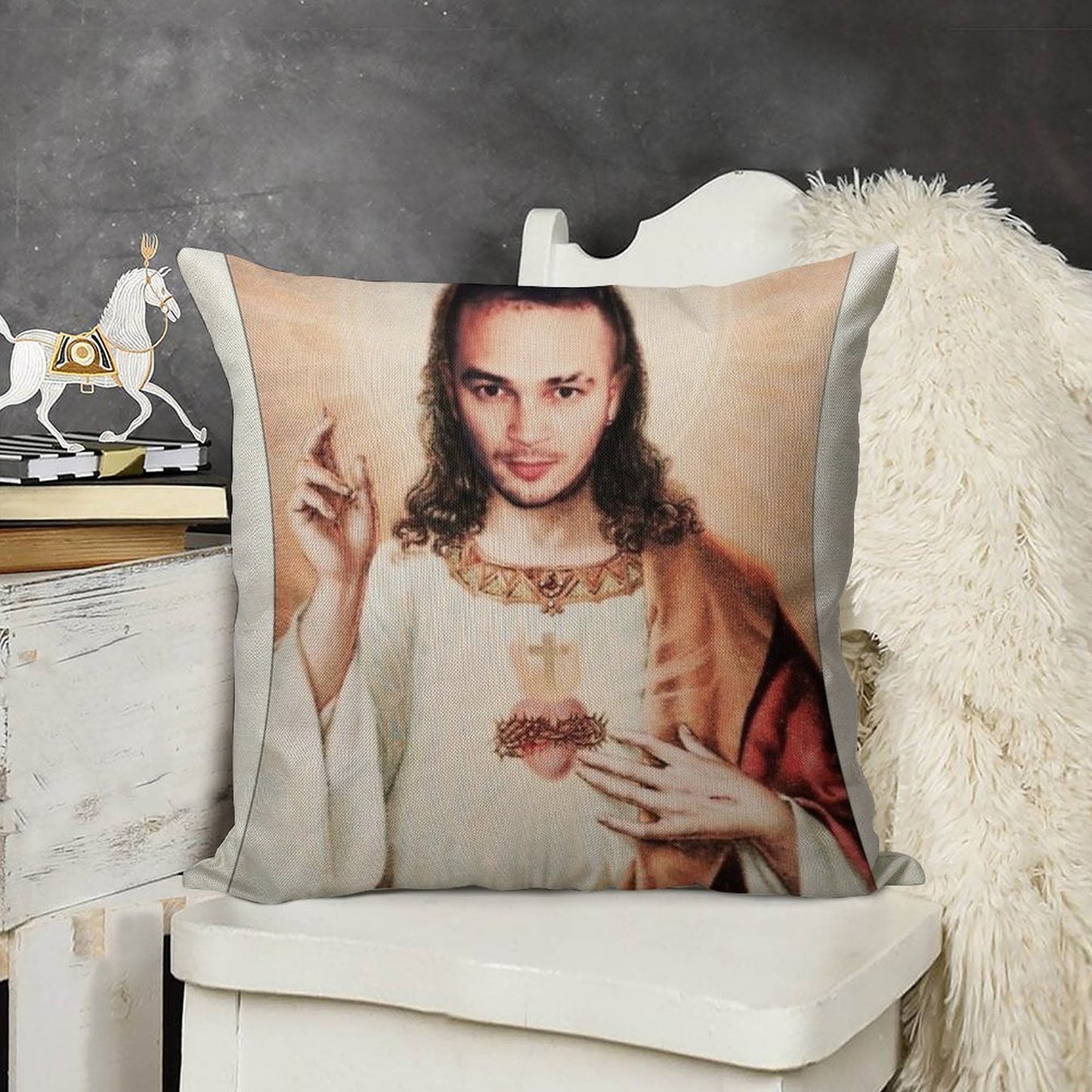 Jul Christ Linen Throw Pillow Cover