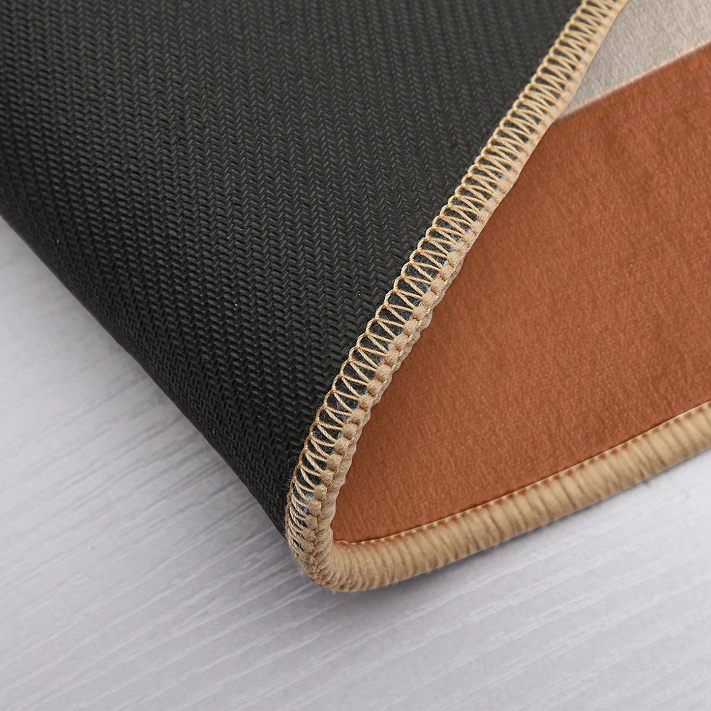 Minimalist Color Block Cuffed Solid in Putty And Clay Rust Terracotta Bath Mat