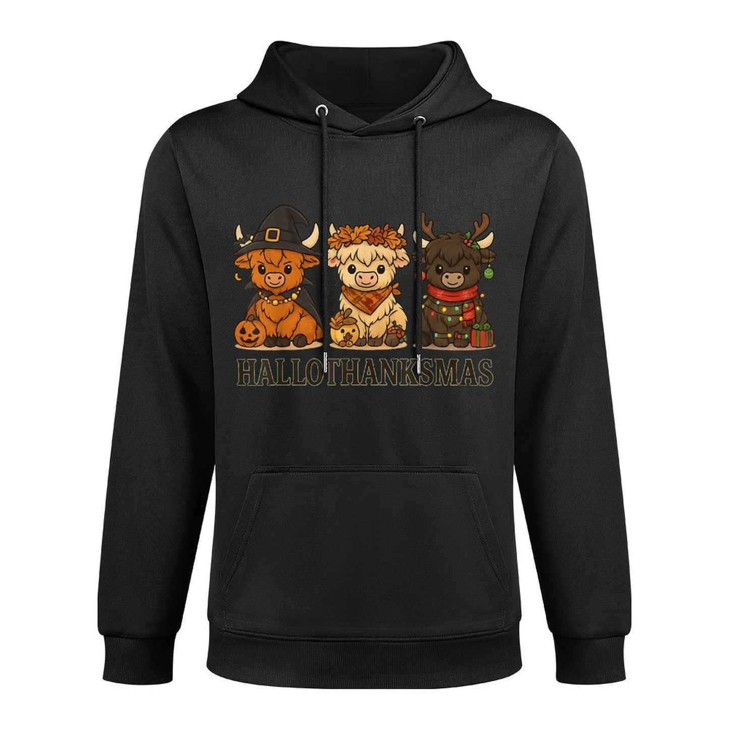 Hallothanksmas Highland Cow Trio Halloween Thanksgiving Relaxed Fit Hoodie