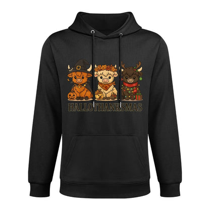 Hallothanksmas Highland Cow Trio Halloween Thanksgiving Relaxed Fit Hoodie