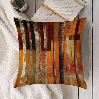 Abstract Forest Orange Stripes Linen Throw Pillow Cover