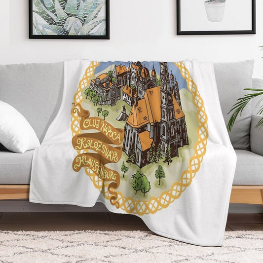 Transylvania Cities Illustration  Cluj Napoca, Kolozsvár, Klausenburg Throw Blanket